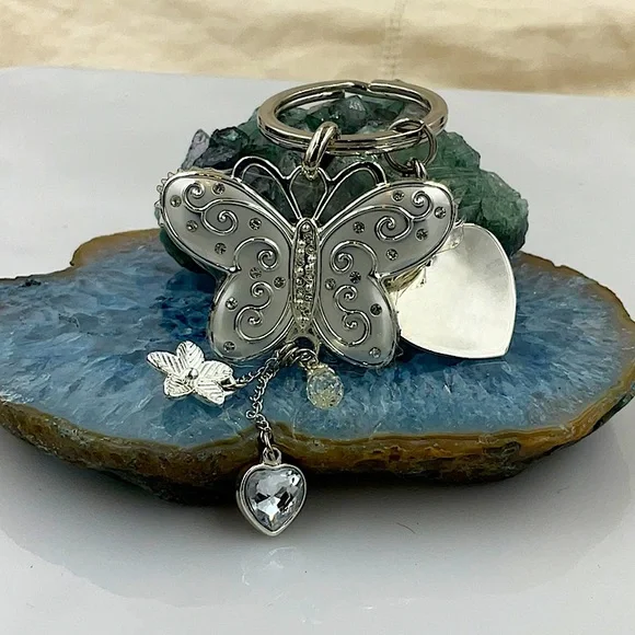 Things Remembered Silver Butterfly Key Ring With 4 Charms - Picture 3 of 7